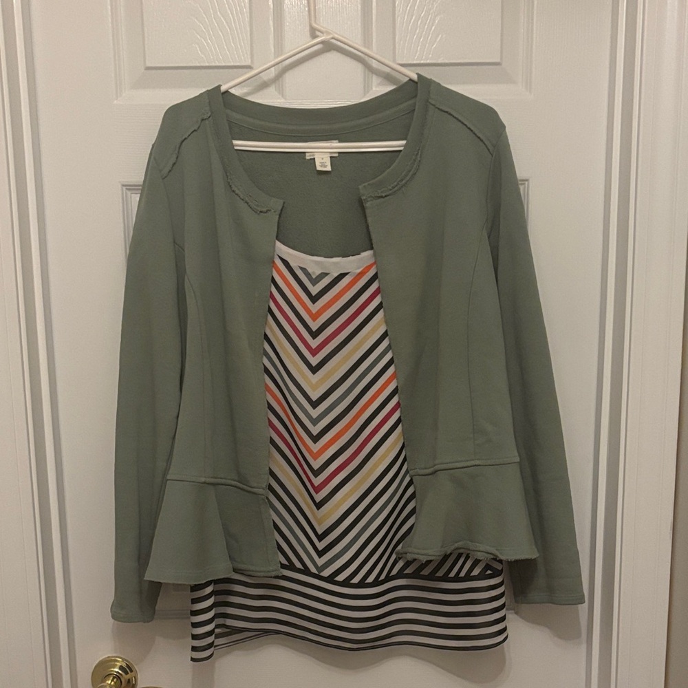 Carslon Green Jacket with Cabi Striped Top